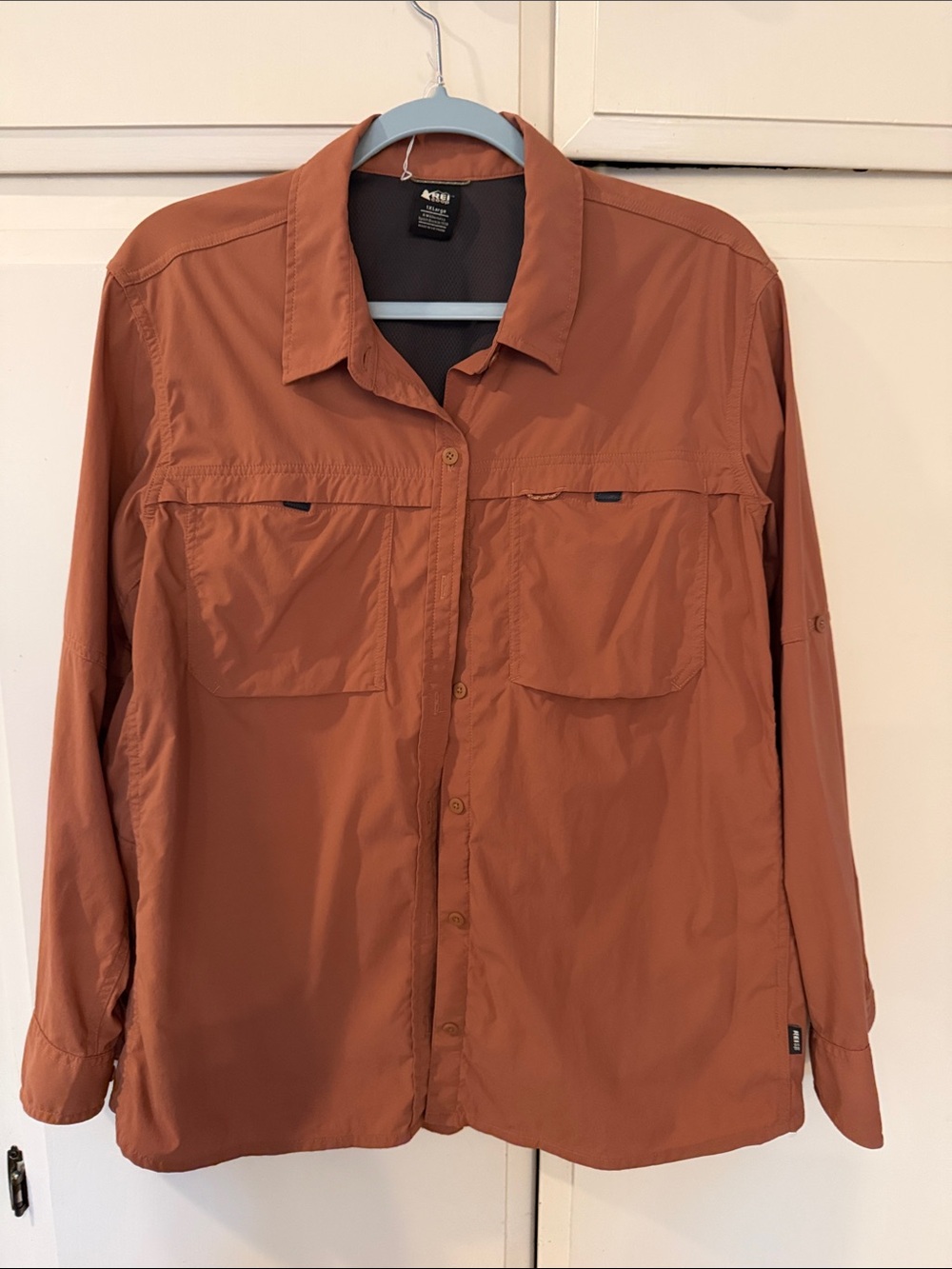 REI Sahara Rust Orange Lightweight long sleeve Utility Jacket